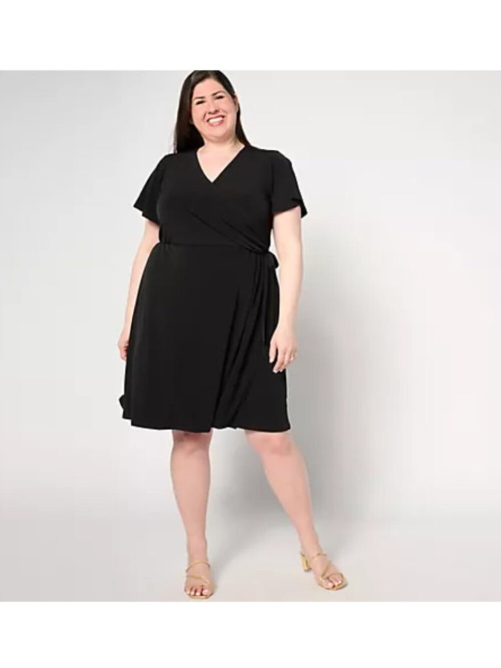 Susan Graver Dress sz PL Liquid Knit Faux Wrap Liquid Knit Black A646285